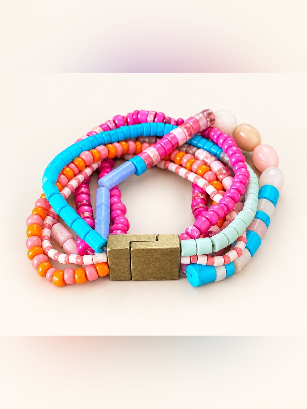 Anthropologie Multistrand Beaded Bracelet in Pink, Turquoise & Orange